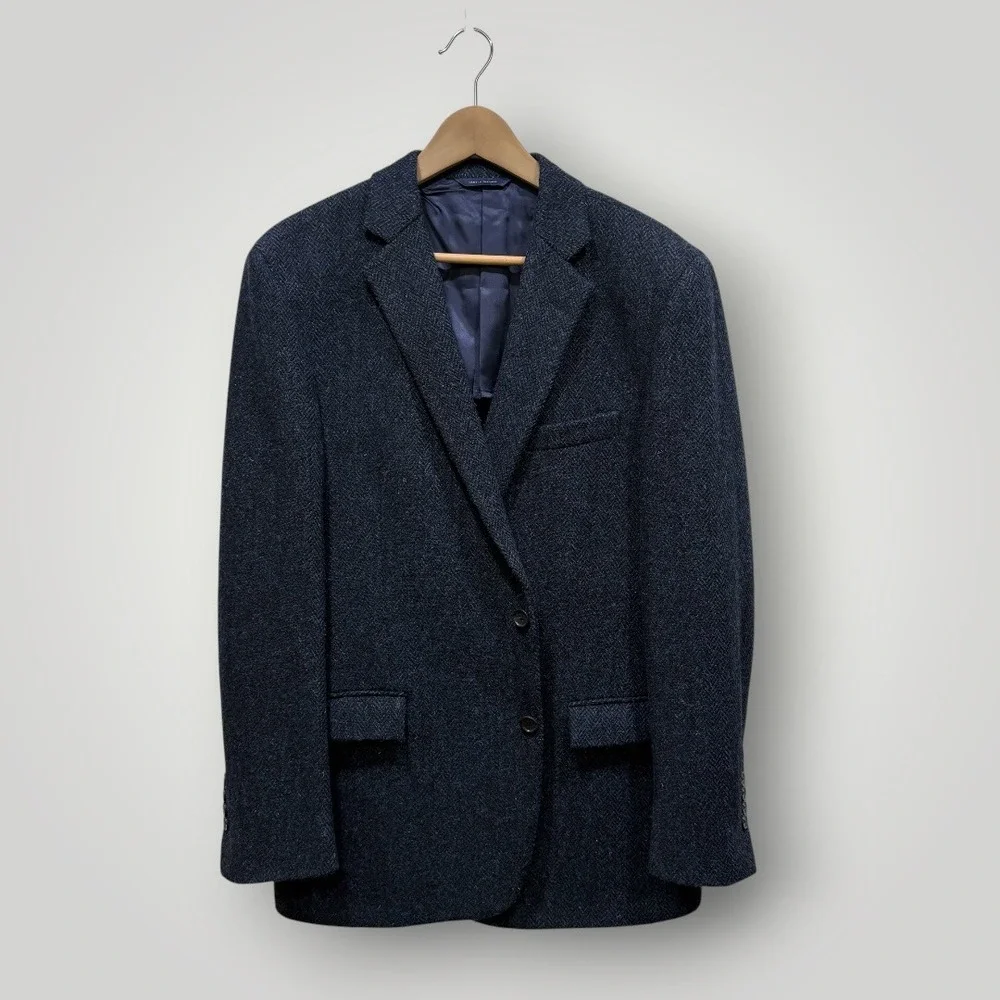 Brooks Brothers Harris‎ Tweed Wool Blazer Navy Blue Herringbone Regent Fit 44R